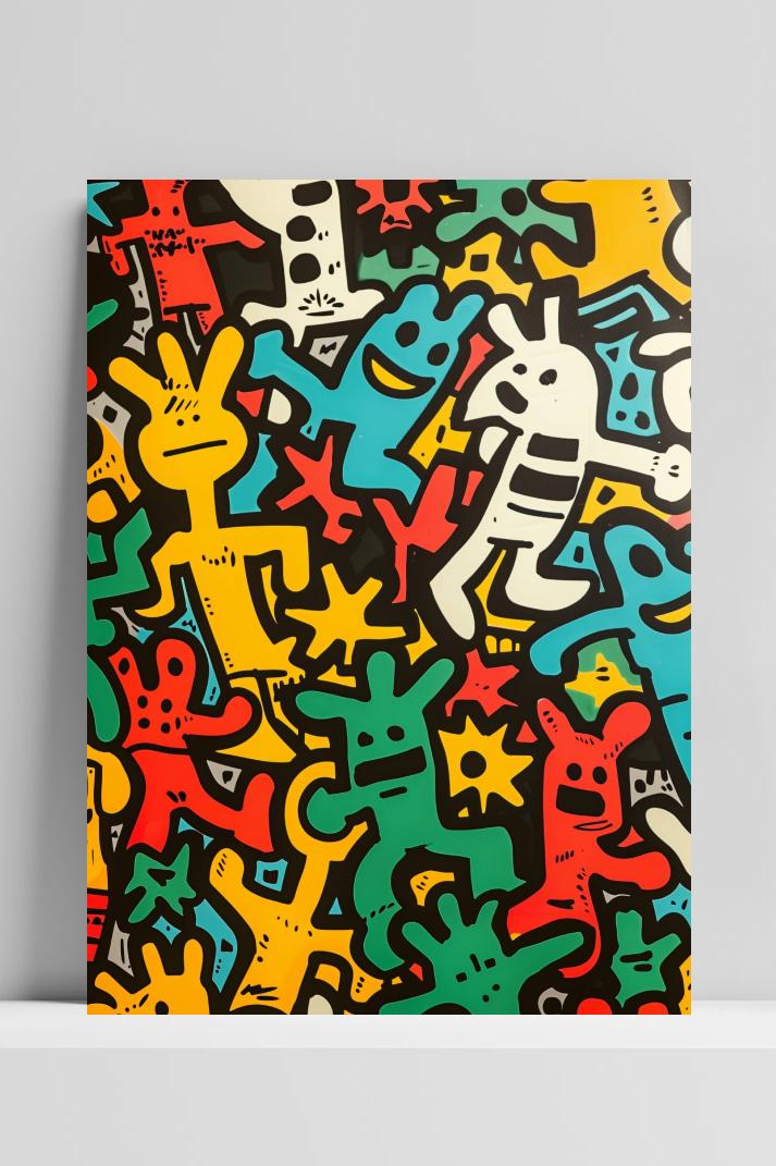 Keith Haring Poppen op 3mm aluminium dibond