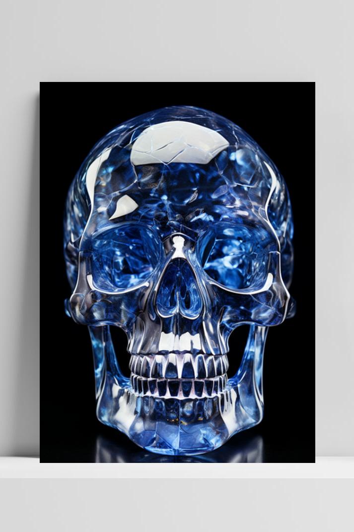 Blauw Doodshoofd op 3mm aluminium dibond