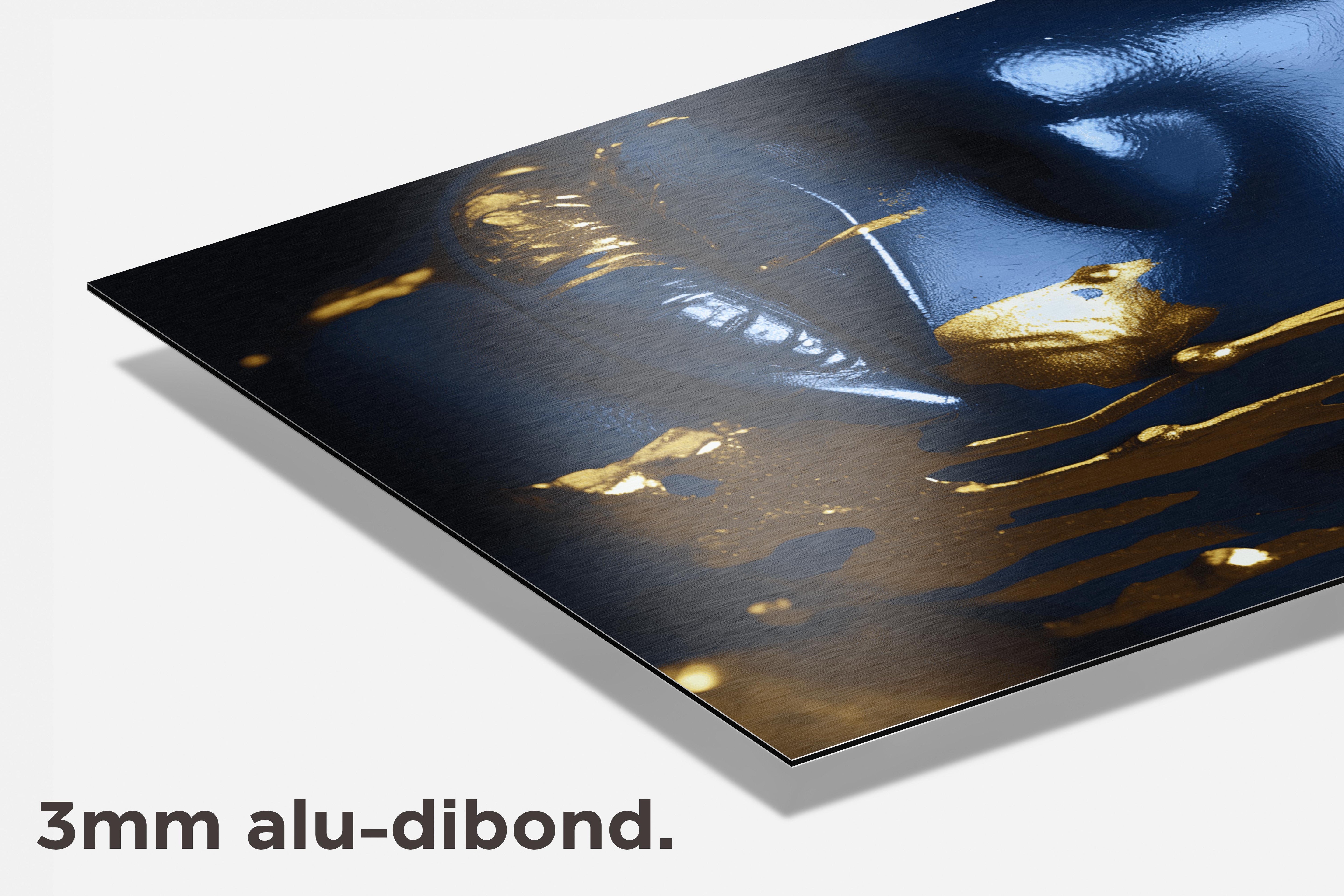 Goud Blauw Gezicht dibond detail