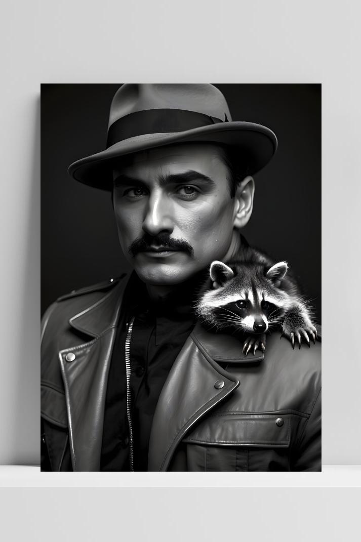 Man met Wasbeer op 3mm aluminium dibond