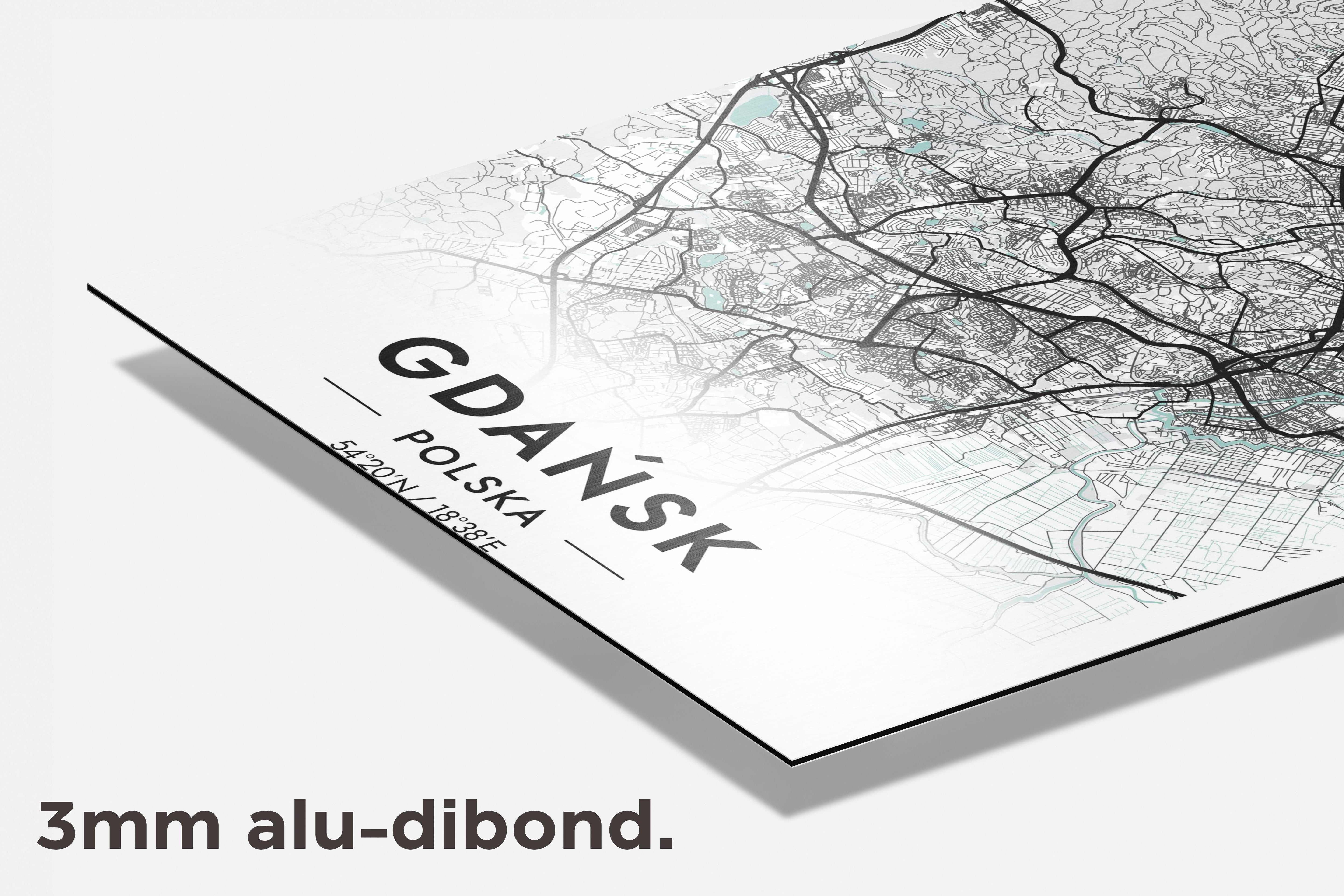 Gdańsk Kaart Polen dibond detail