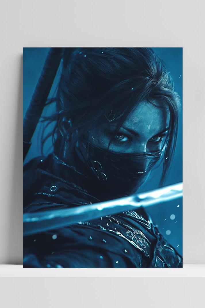 Woman Ninja Katana Digital in interieur