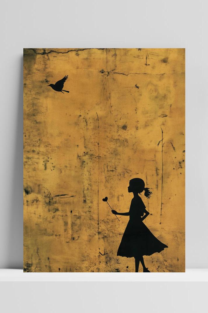 Banksy Meisje op 3mm aluminium dibond