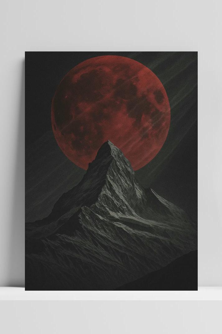 Red Moon Mountain op 3mm aluminium dibond
