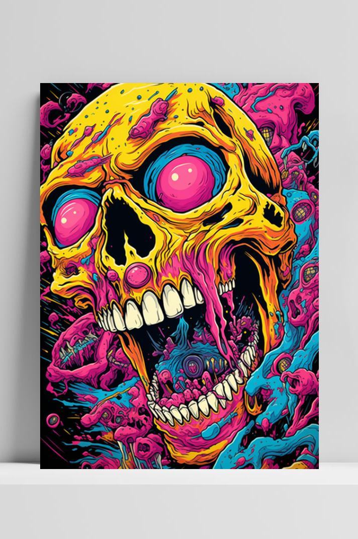 Doodshoofd Roze op 3mm aluminium dibond