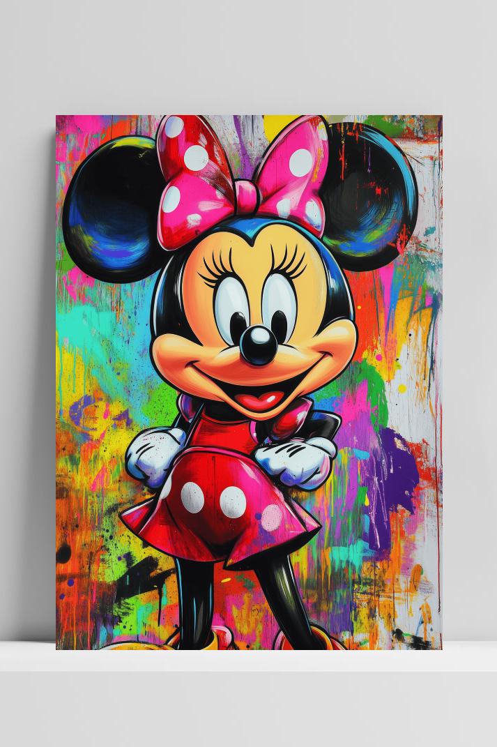 Minnie Mouse Kleurrijk op 3mm aluminium dibond