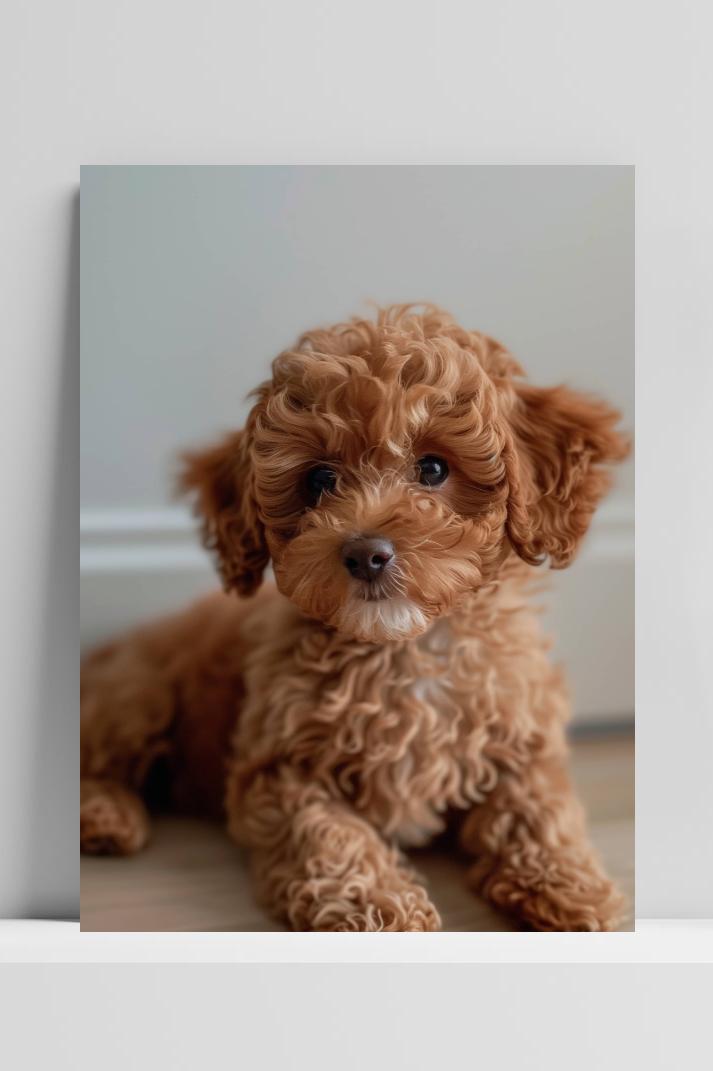 Bruine Poedel Puppy op 3mm aluminium dibond