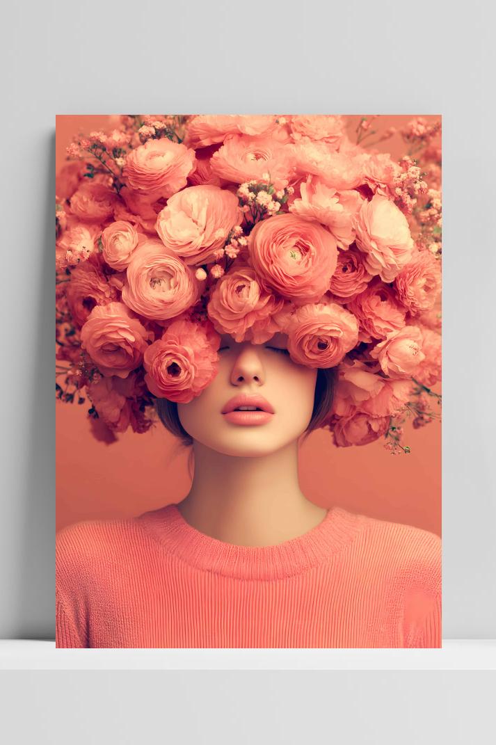 Bloemrijke Vrouw op 3mm aluminium dibond
