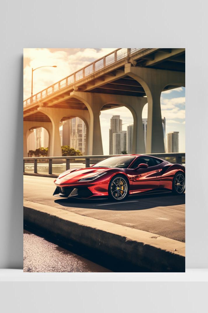Rode Sportauto op 3mm aluminium dibond