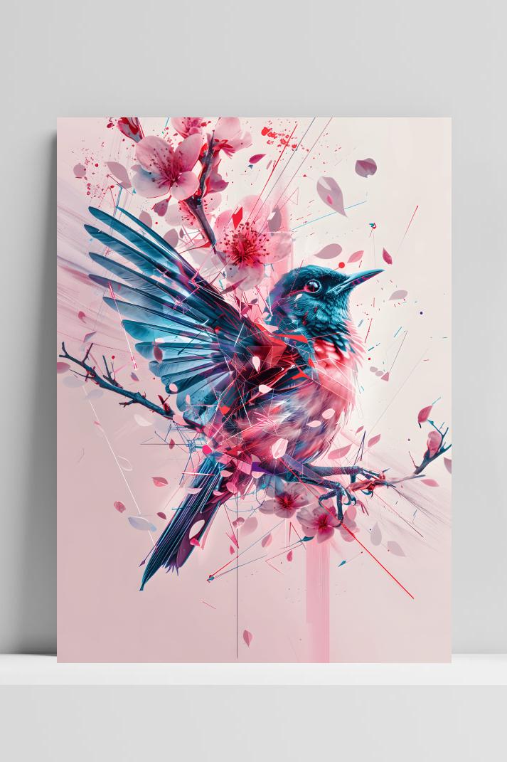 Bloem Vogel op 3mm aluminium dibond
