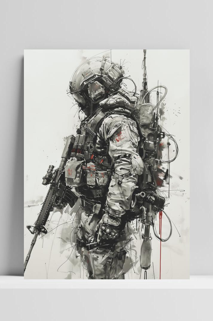 Oorlog Soldaat op 3mm aluminium dibond