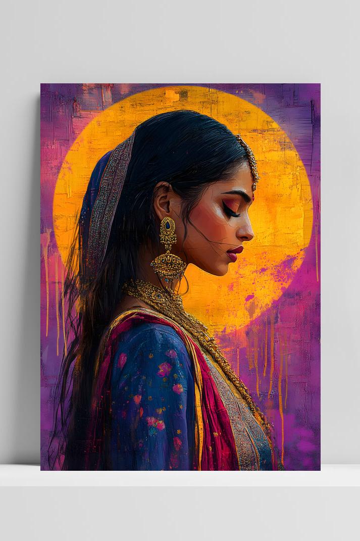 Indiase Dame op 3mm aluminium dibond