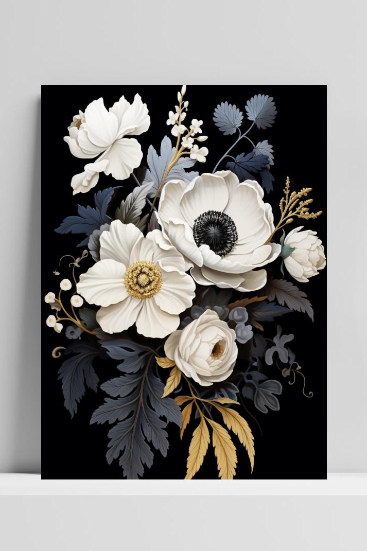 Zwarte Bloemen op 3mm aluminium dibond