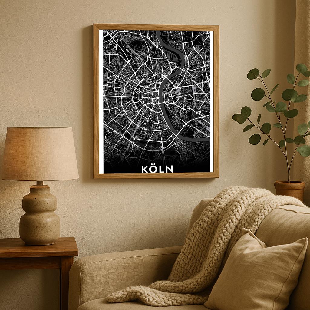 Koln Map Deutschland Black poster sfeerbeeld 2