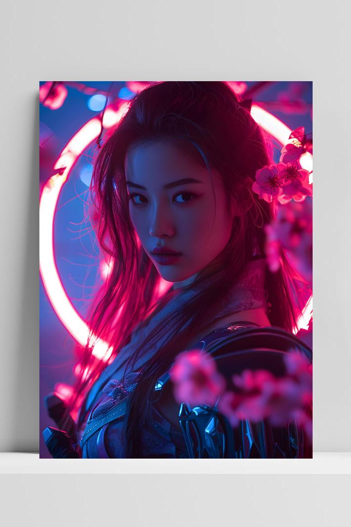 Samoerai Vrouw op 3mm aluminium dibond