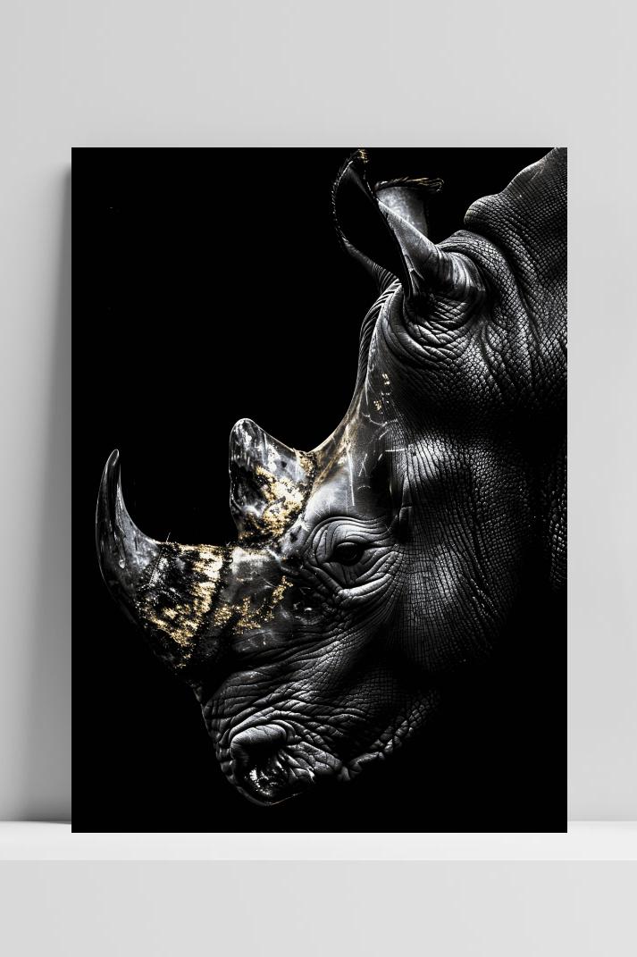 Neushoorn Goud op 3mm aluminium dibond