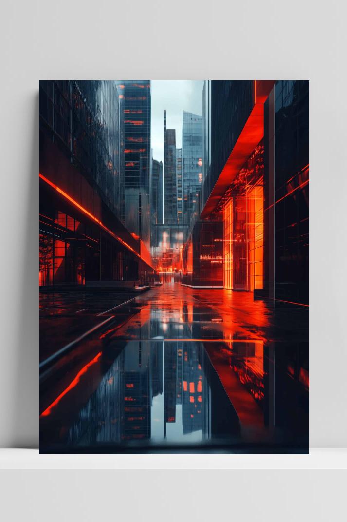 Futuristische Stad op 3mm aluminium dibond