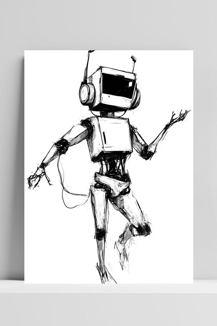 Robot B&W op 3mm aluminium dibond