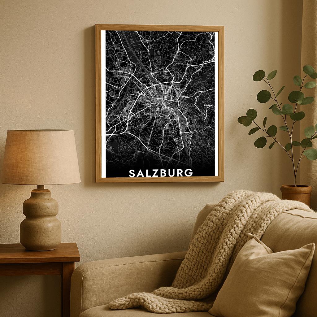 Salzburg Map Österreich Black poster sfeerbeeld 2