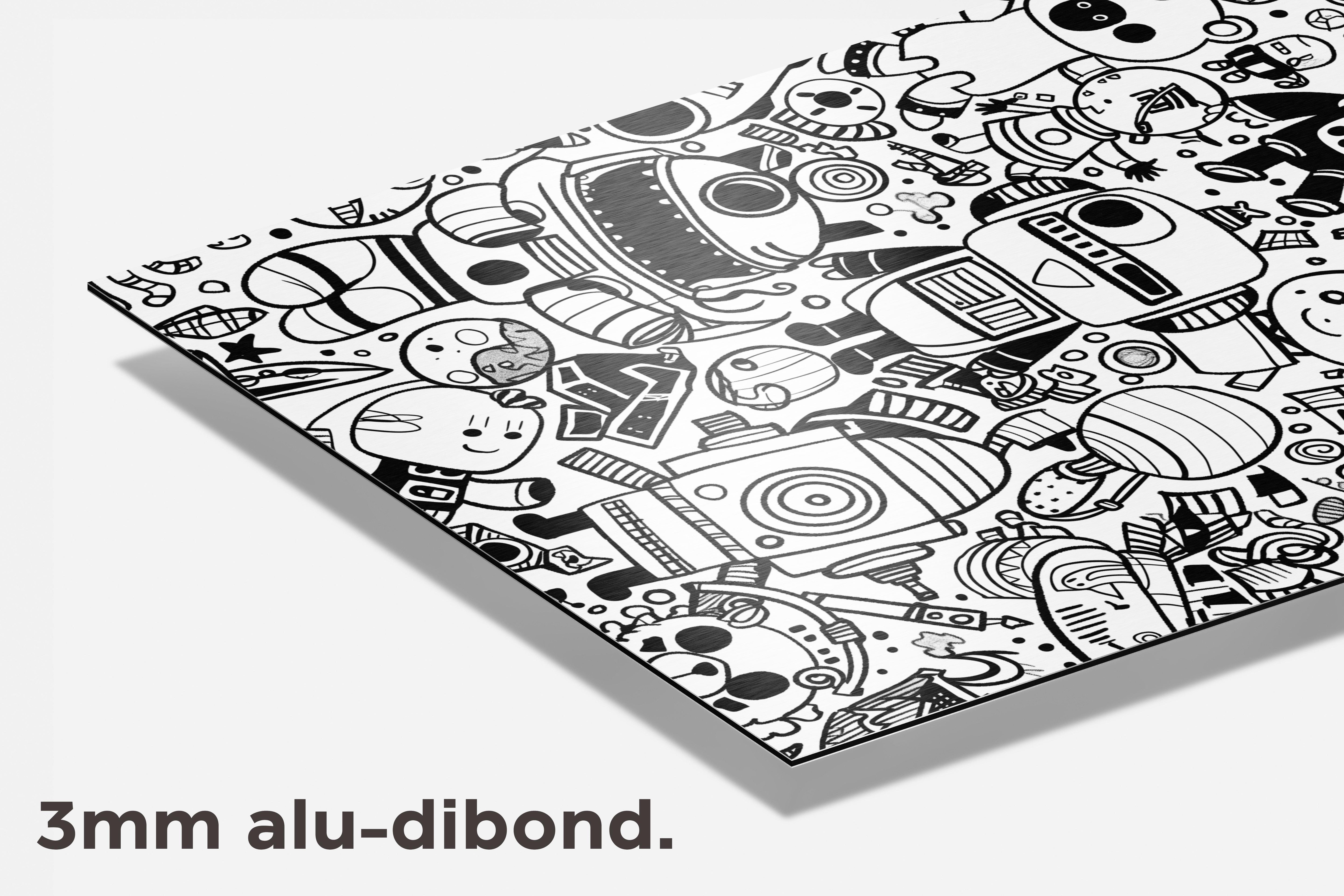 Doodles Zwart Wit dibond detail