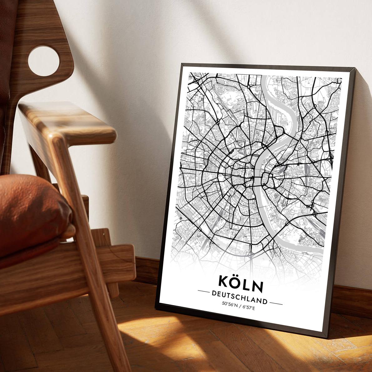 Koln Map Deutschland White poster sfeerbeeld 1