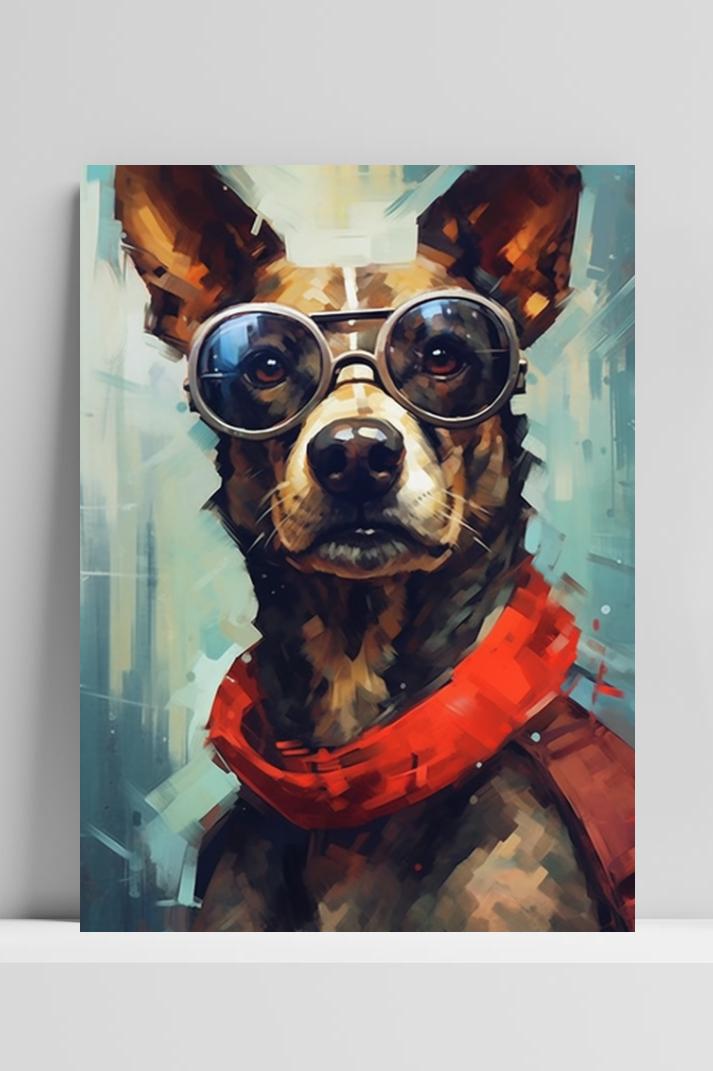 Hond Met Bril op 3mm aluminium dibond