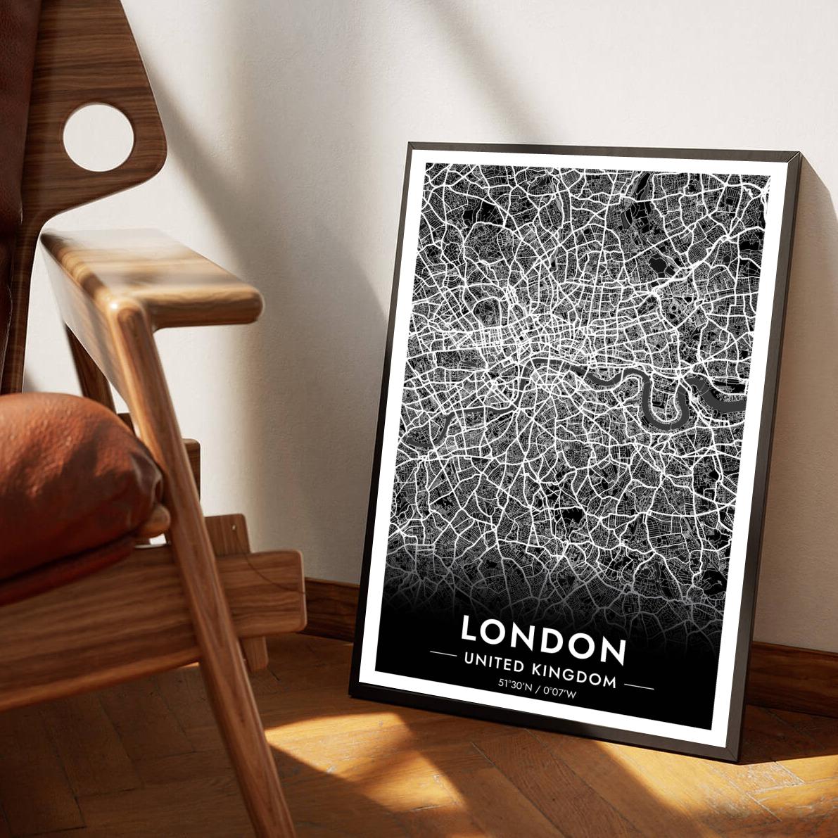 London Map United Kingdom Black poster sfeerbeeld 1