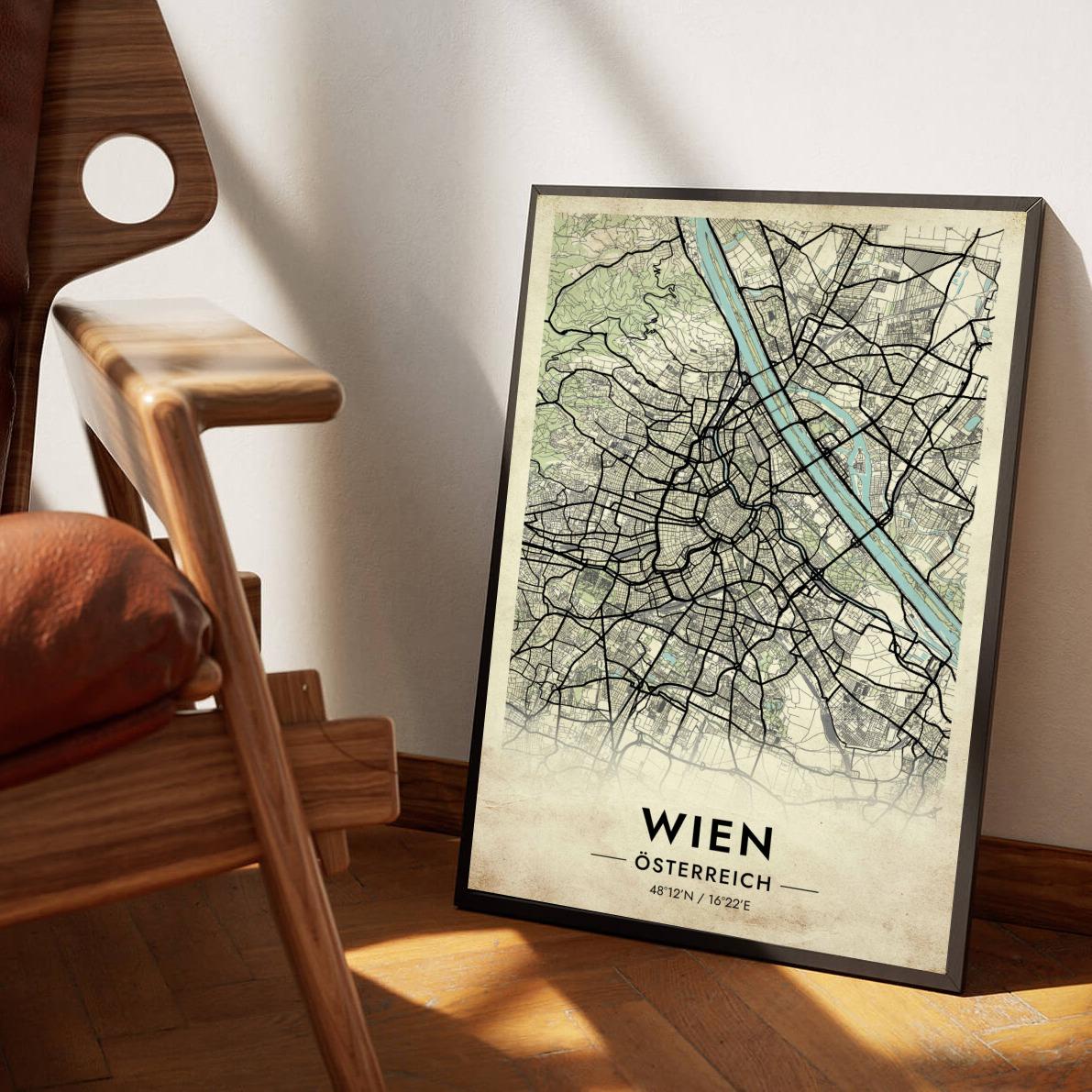 Wien Map Österreich Vintage poster sfeerbeeld 1