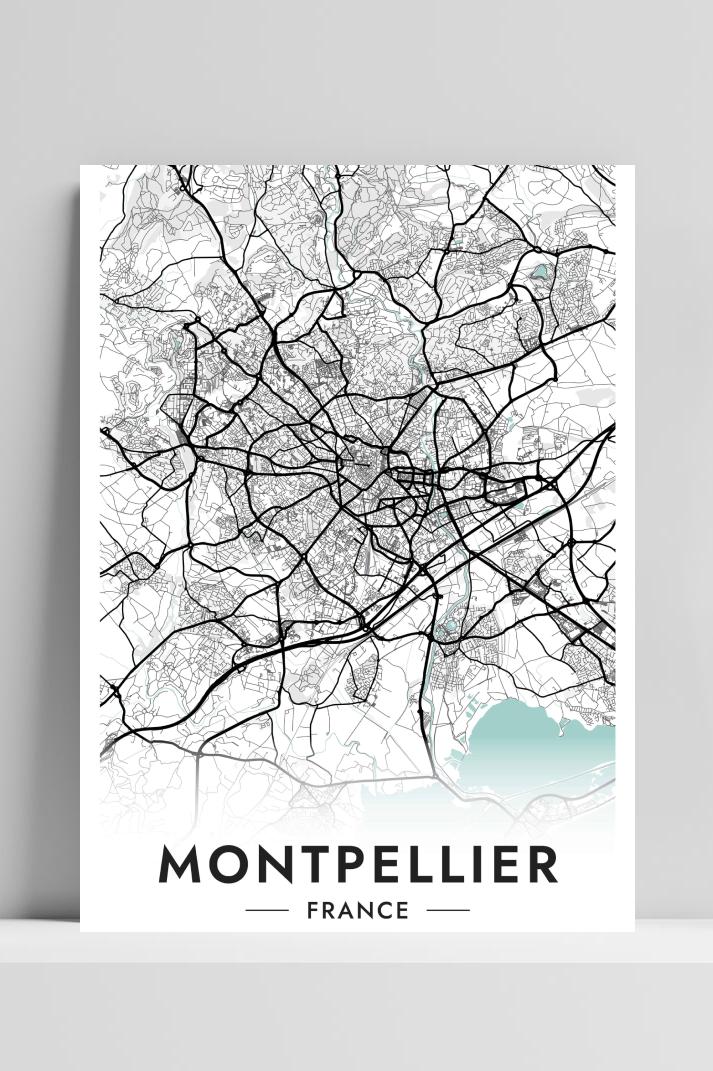 Montpellier Kaart Frankrijk op 3mm aluminium dibond