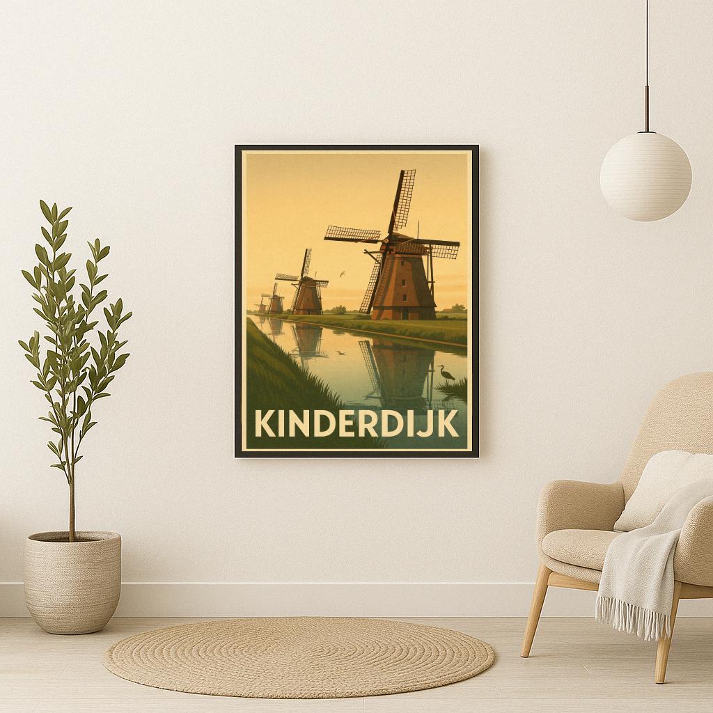 Kinderdijk Text Vintage poster sfeerbeeld 2