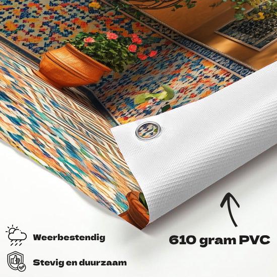 Tuinposter Marokko materiaal-detail: 610 grams weerbestendig PVC-doek