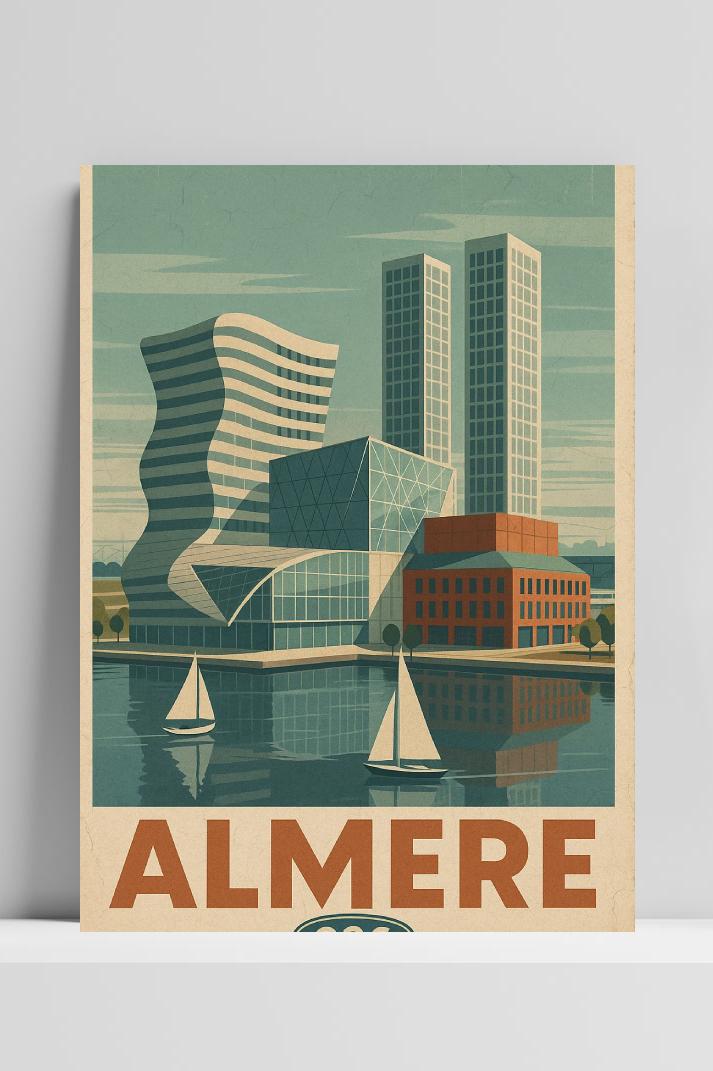 Almere Netherlands Vintage Text op 3mm aluminium dibond