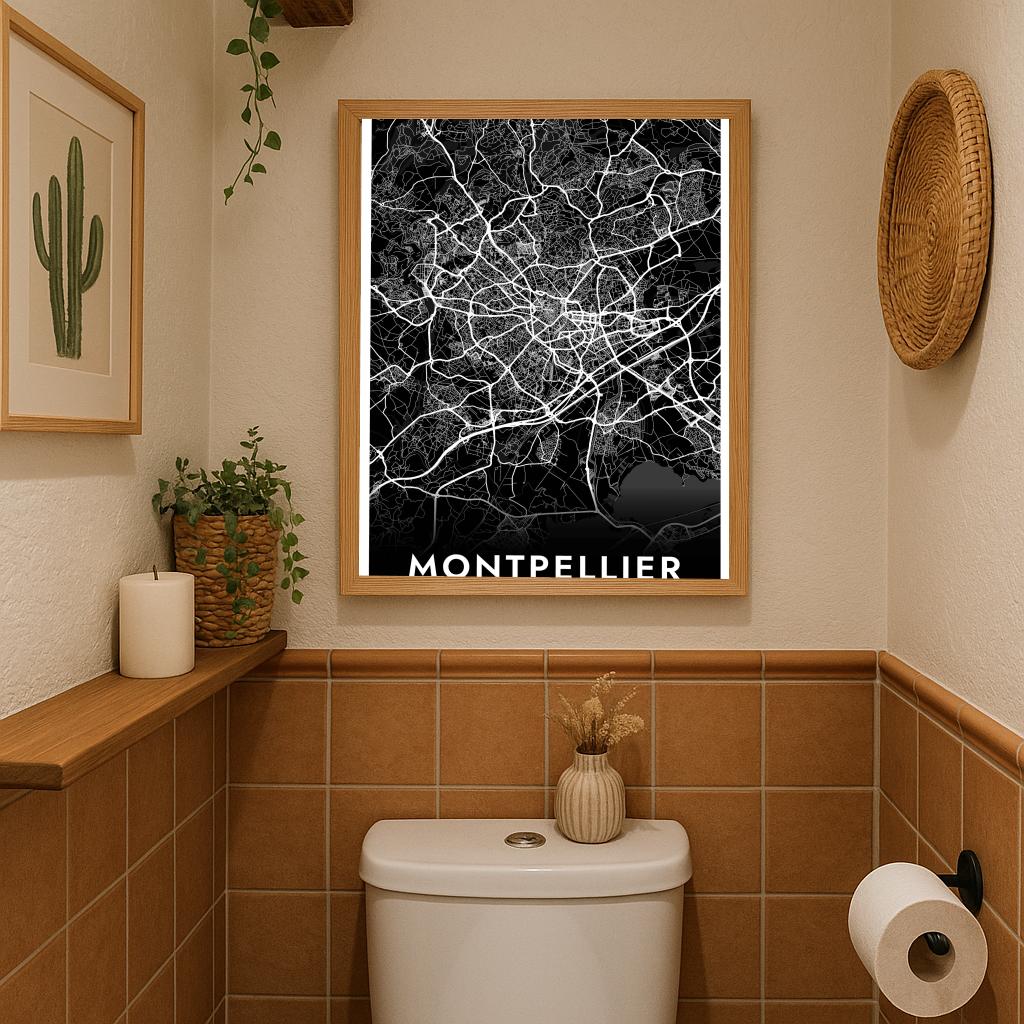 Montpellier Map France Black poster sfeerbeeld 3