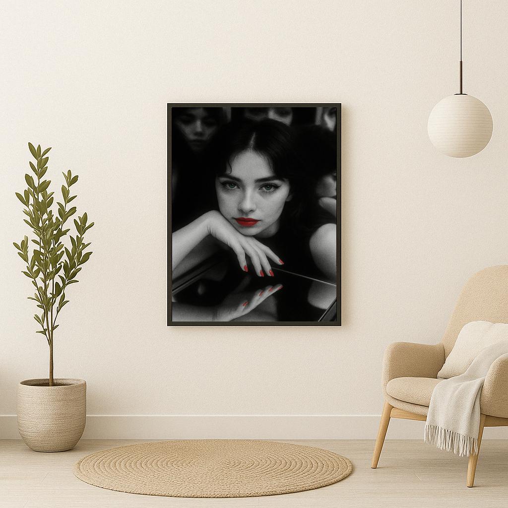 Woman Red Lips Portrait poster sfeerbeeld 2