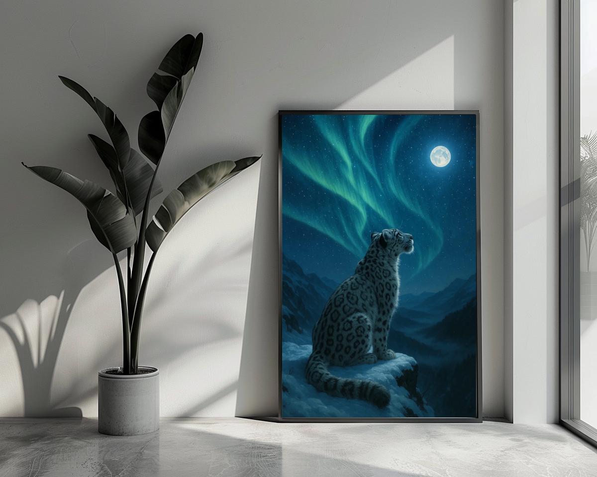 Leopard Northern Lights poster van 25 Artstreet