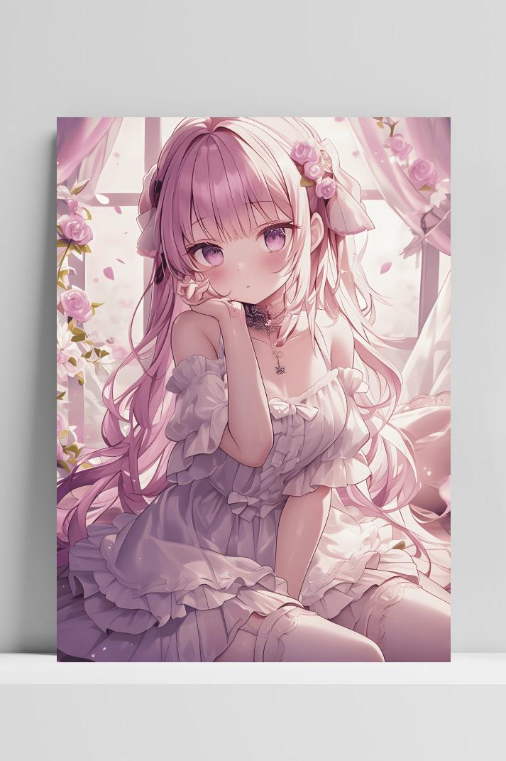 Anime Bloemenmeisje op 3mm aluminium dibond