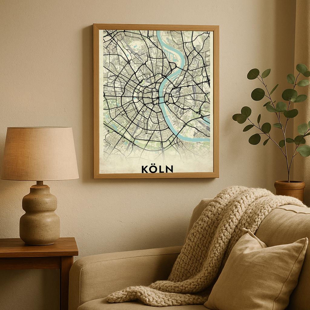 Koln Map Deutschland Vintage poster sfeerbeeld 2