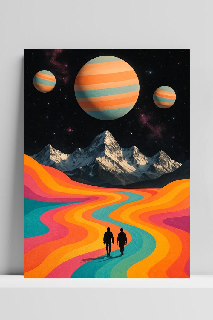 Landscape Retro Surrealism Psychedelic op 3mm aluminium dibond