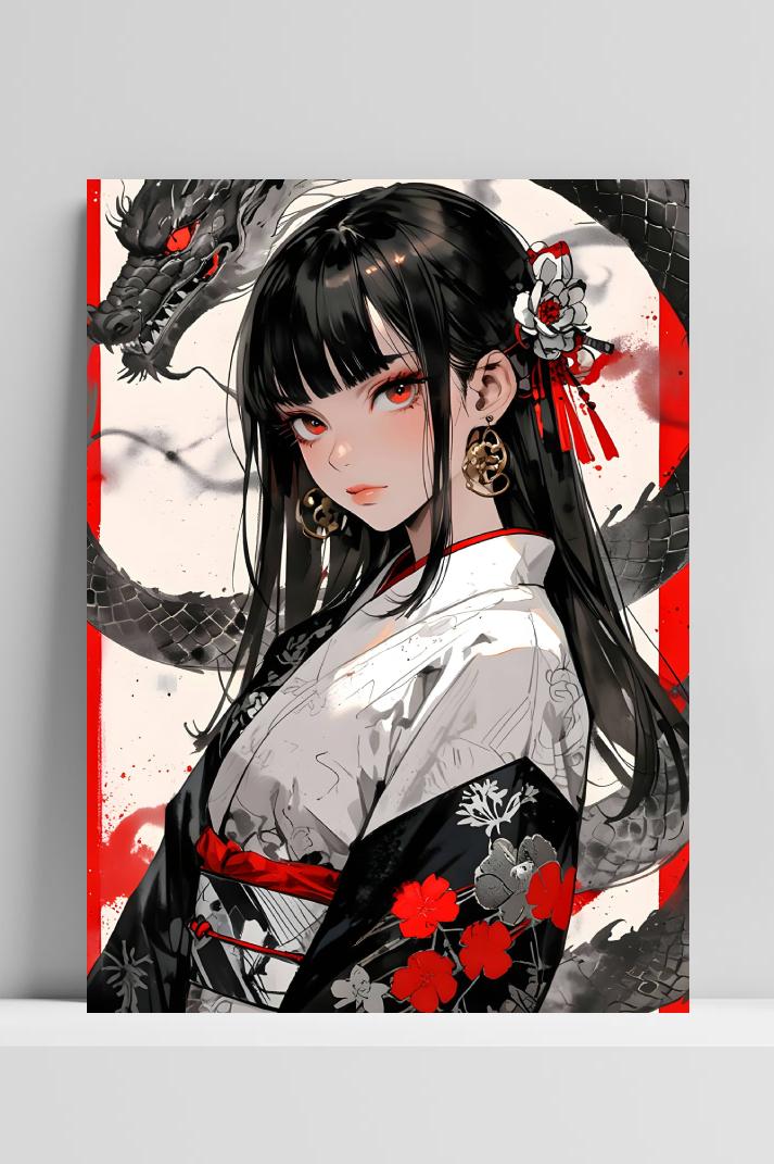 Geisha Draak op 3mm aluminium dibond