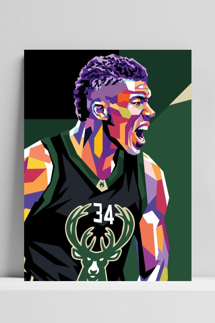 Giannis Antetokounmpo Pop Art op 3mm aluminium dibond