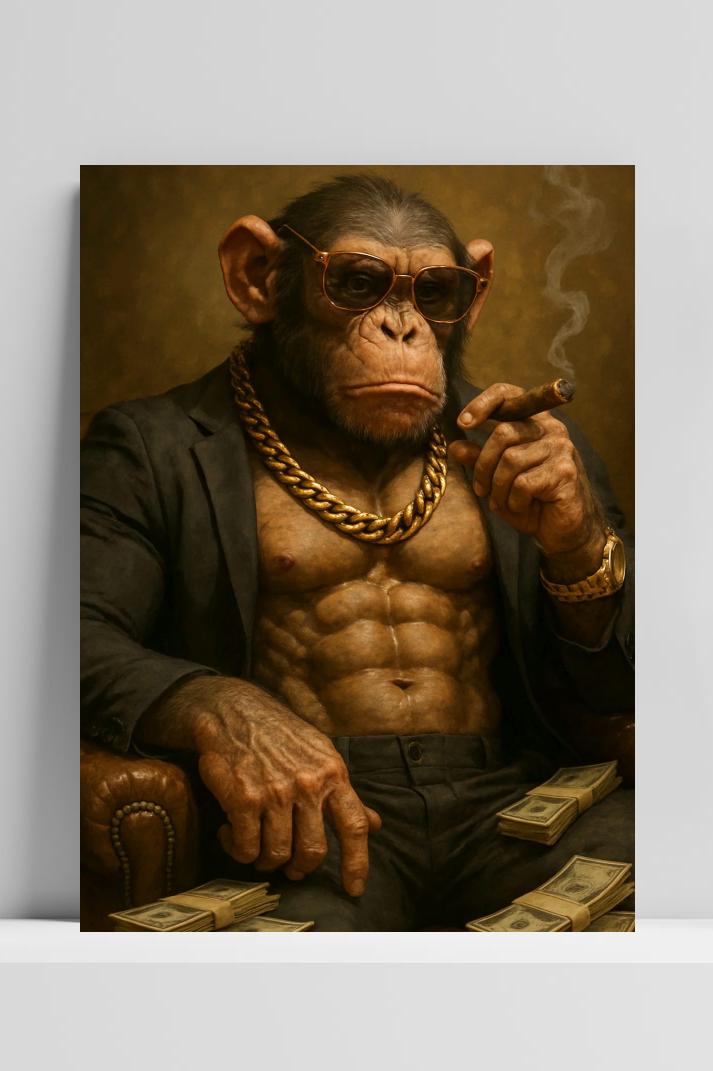 Monkey Gangster op 3mm aluminium dibond