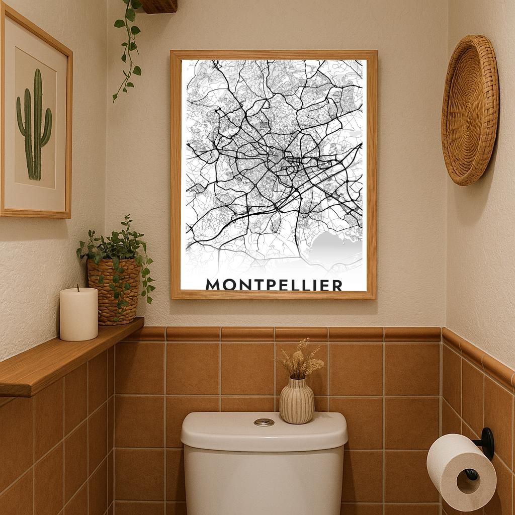 Montpellier Map France White poster sfeerbeeld 3