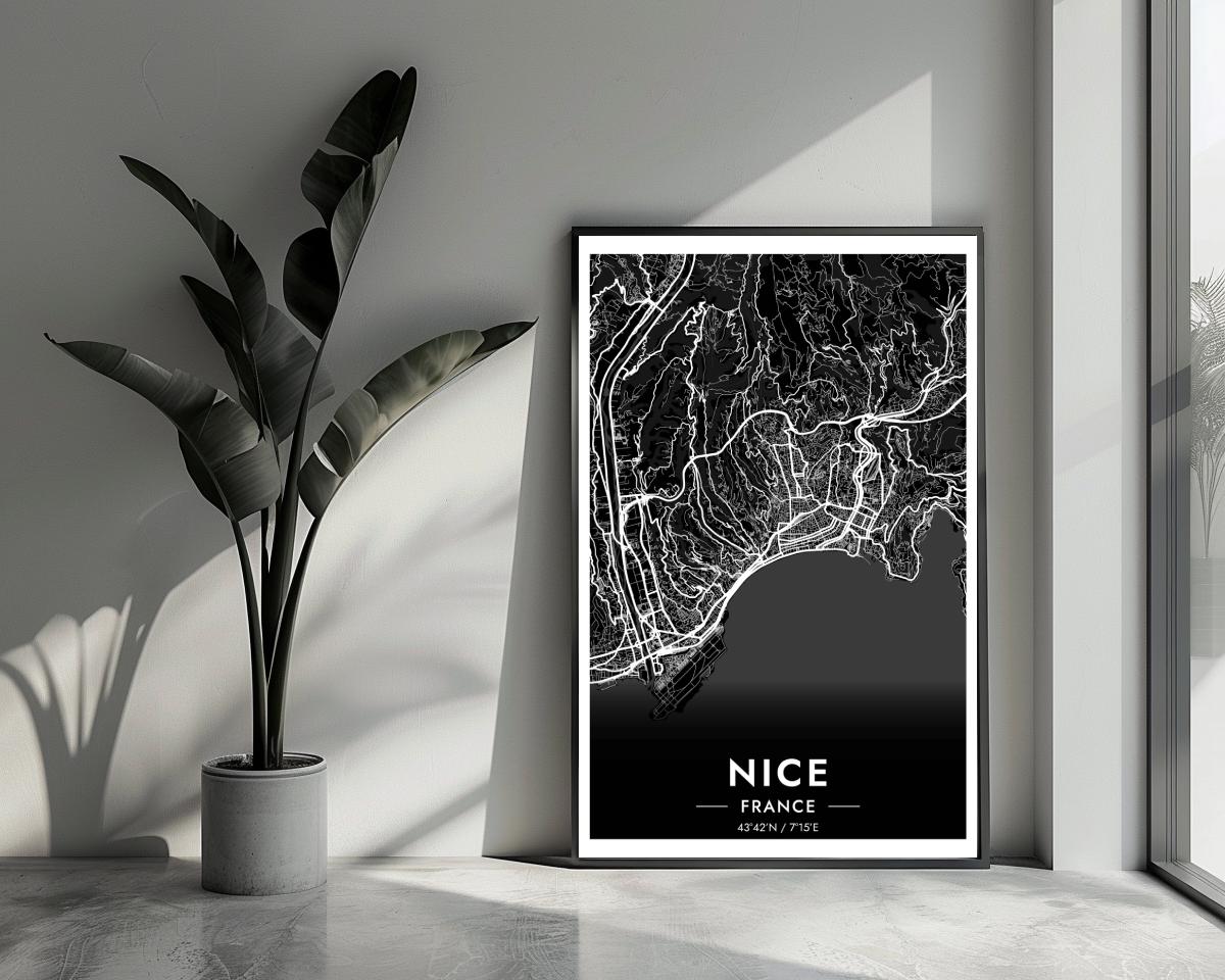 Nice Map France Black poster van 25 Artstreet