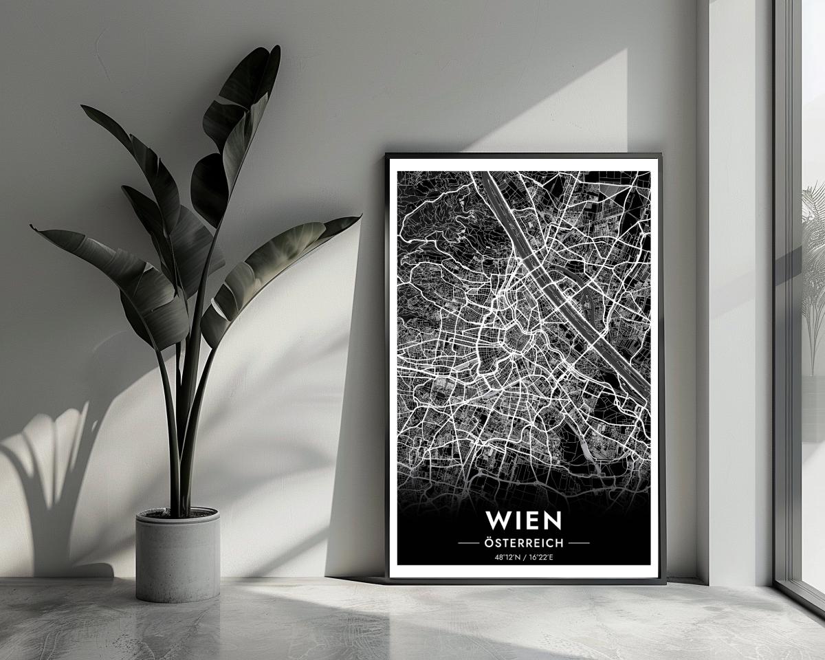 Wien Map Österreich Black poster van 25 Artstreet