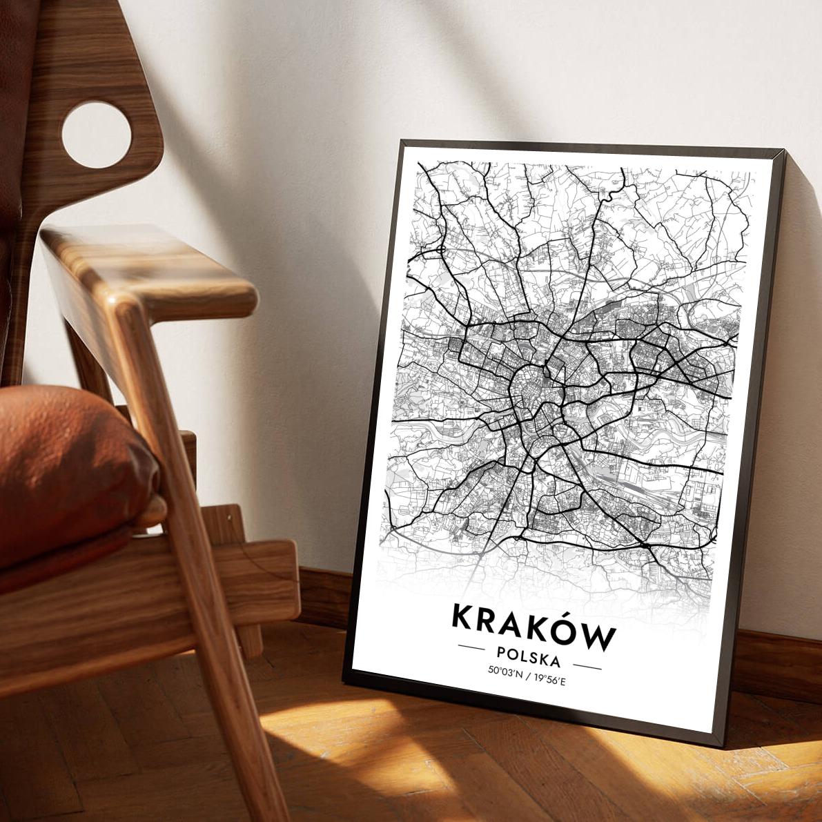 Kraków Map Polska White poster sfeerbeeld 1