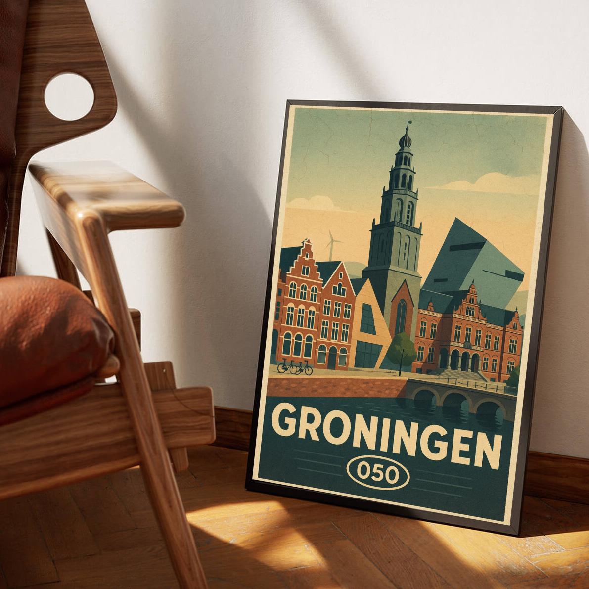 Groningen Netherlands Vintage Text poster sfeerbeeld 3