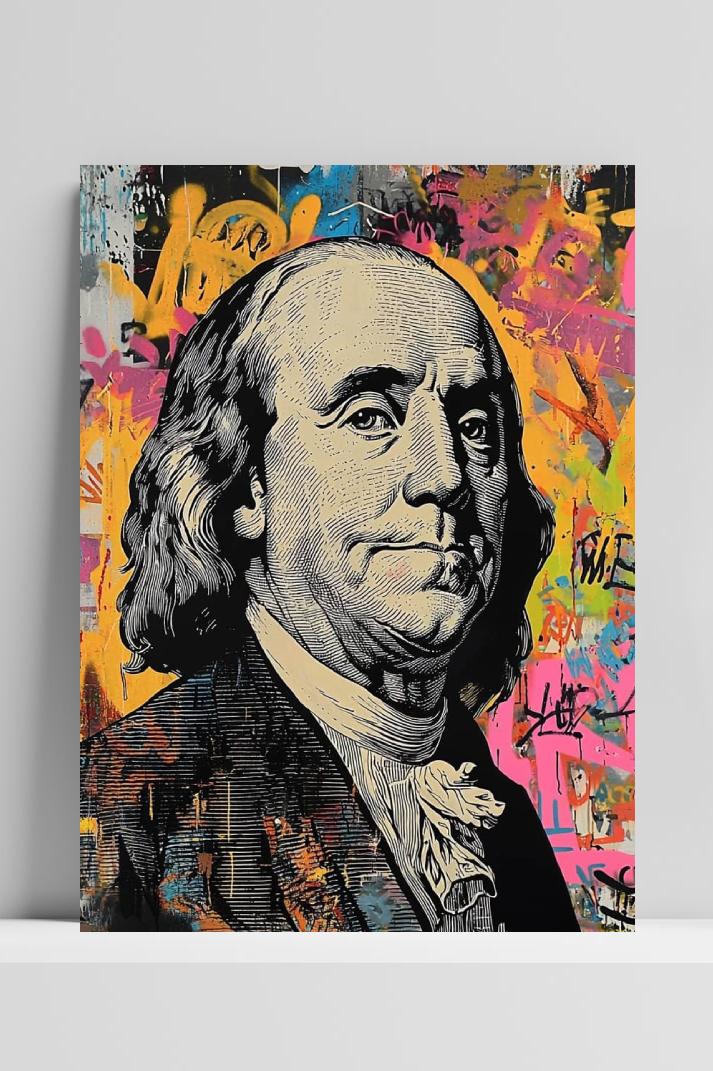 Benjamin Franklin op 3mm aluminium dibond