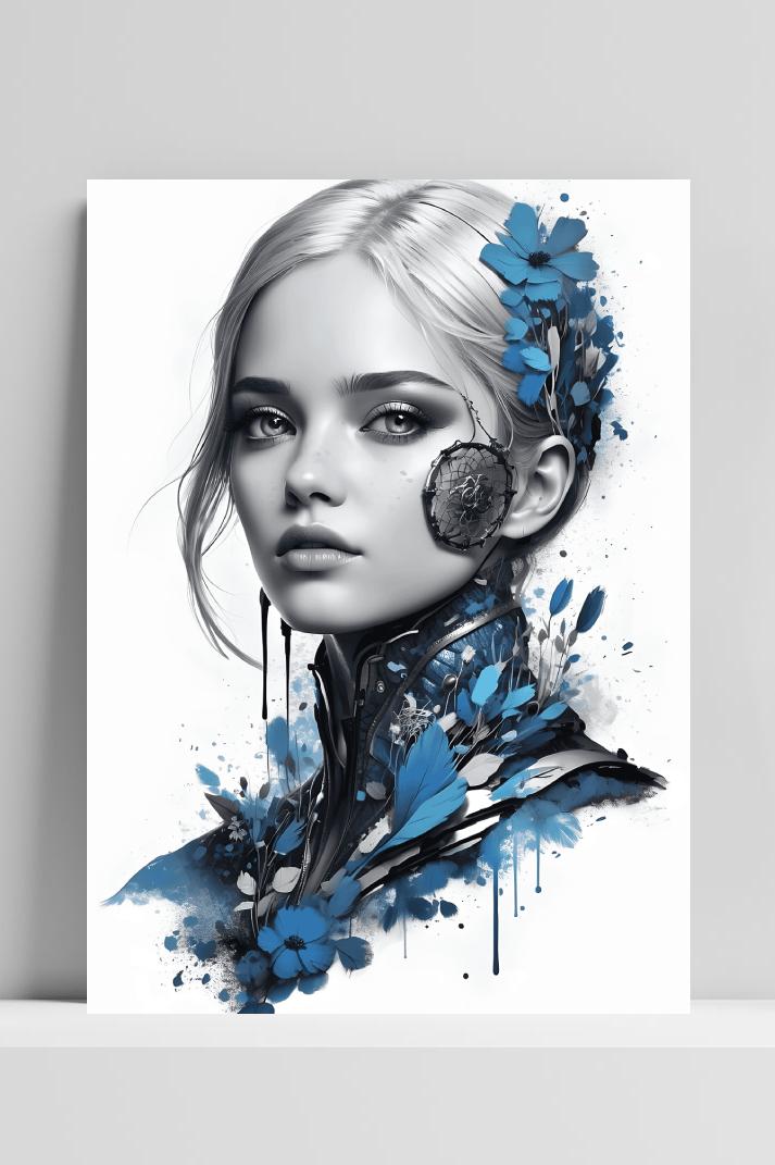 Vrouw Blauw op 3mm aluminium dibond