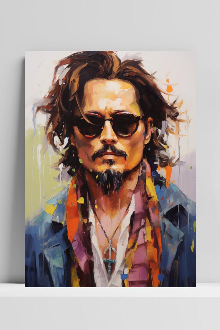 Johnny Depp Aquarel op 3mm aluminium dibond