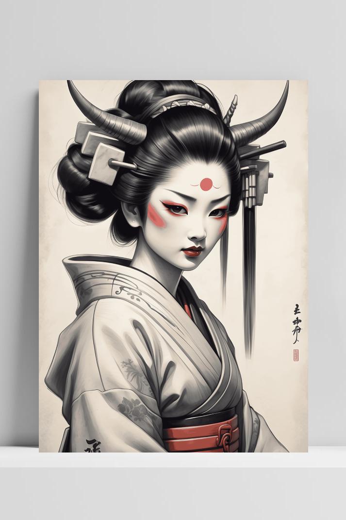 Geisha Demoon op 3mm aluminium dibond